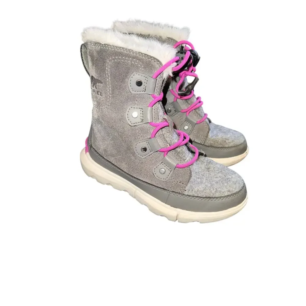 Sorel Waterproof Explorer Faux Fur Lined Boot - Quarry - size 1 kids - D-O4